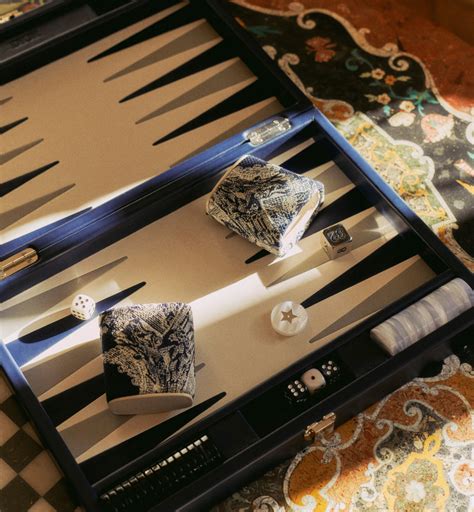 Large Embroidered Backgammon Blue Toile de Jouy 